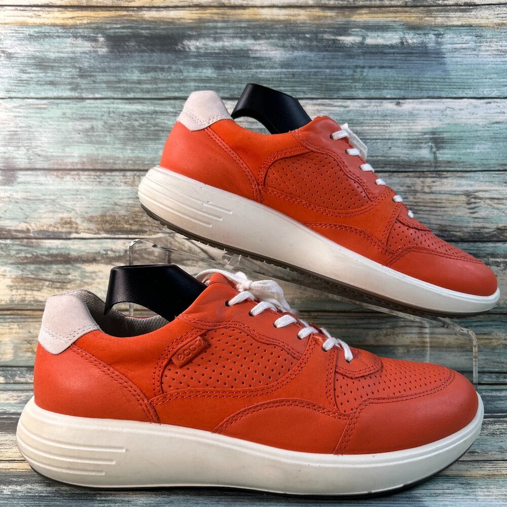 Ecco Soft 7 Runner Sneaker Womens 7 Orange Leather Athletic Shoes Wedge Lace Up - Picture 3 of 11